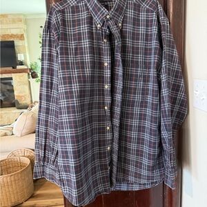 Burberry Navy Plaid Button-Down Shirt with Red Accents